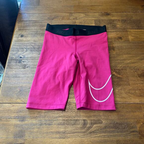 Nike Pro Women’s Golf Dri Fit Training Shorts - XS Bright Pink Large Logo Swoosh - Picture 1 of 10
